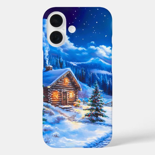 Coques Case-Mate iPhone Cabane de Noël sous la lune hivernale enneigée (Verso)