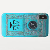 Coques Case-Mate iPhone CABINET JURIDIQUE JUSTICE, AVOCAT Monogramme bleu (Dos (Horizontal))