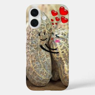 Coques iPhone 16 Cacahuètes s'étreignant avec des cœurs rouges