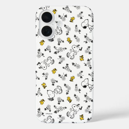 Coques Case-Mate iPhone cacahuètes | Snoopy & Woodstock B&W Flower Motif (Verso)