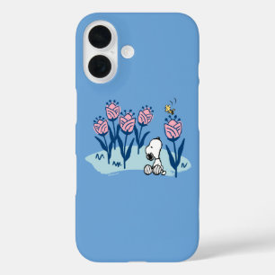 Coques iPhone 16 cacahuètes   Snoopy & Woodstock Flower Garden