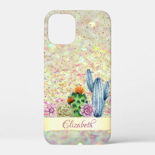 Coques Case-Mate iPhone Cactus à l'aquarelle, Succulent Bokeh pailleté (Verso)