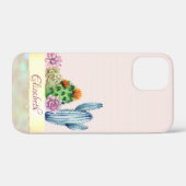 Coques Case-Mate iPhone Cactus à l'aquarelle,Succulente à rayures roses (Verso (horizontal))