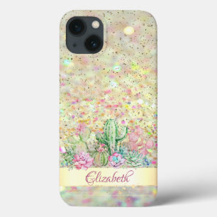 Case-Mate iPhone Case Cactus à l'aquarelle, Succulente Bokeh pailleté