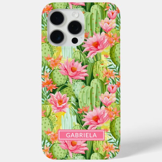 Coques Case-Mate iPhone Cactus Aquarelle Fleuris Personnalisés (Verso)