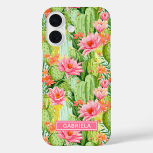 Coques iPhone 16 Cactus Aquarelle Fleuris Personnalisés