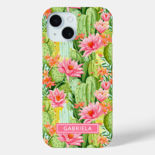 Coque Pour iPhone 15 Cactus Aquarelle Fleuris Personnalisés
