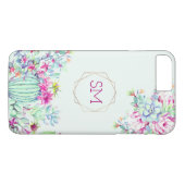 Coques Case-Mate iPhone Cactus Aquarelle Succulente Monogramme géométrique (Dos (Horizontal))