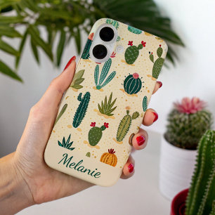 Coques iPhone 16 Cactus coloré Floral Nom personnalisé