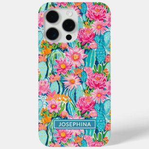 Coque iPhone 15 Pro Max Cactus Fleuris Colorés Personnalisés Moderne