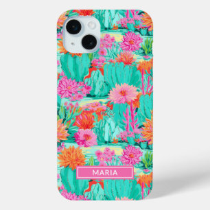 Coque iPhone 15 Mini Cactus Fleuris Modernes Personnalisés