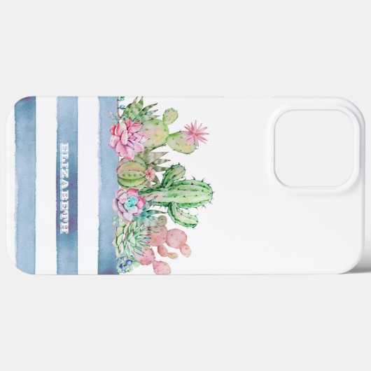 Coques Case-Mate iPhone Cactus Fleurs Succulentes Stripes (Verso (horizontal))