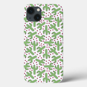 iPhone 13 Case Cactus illustré et motif de fleurs rose