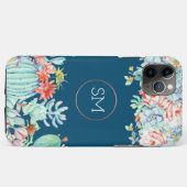 Coques Case-Mate iPhone Cactus Monogramme Succulent Océan Blue Monogramme (Dos (Horizontal))