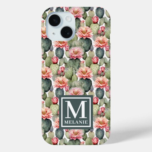 Coques Case-Mate iPhone Cactus Motif Fleurs roses Monogramme (Verso)