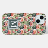 Coques Case-Mate iPhone Cactus Motif Fleurs roses Monogramme (Verso (horizontal))