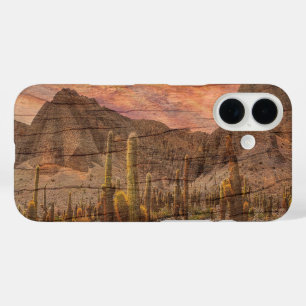 Coques iPhone 16 Cactus Organ Pipe sur photo de coucher de soleil a