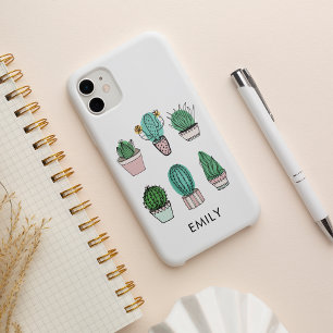 Coque Pour iPhone 14 Cactus succulents illustration nom personnalisé