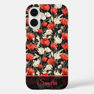 Coques iPhone 16 Cadeau d'anniversaire chic tulipe personnalisé
