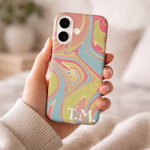 Case-Mate iPhone Case Cadeau d'anniversaire Marbre Rose & Vert Monogramm