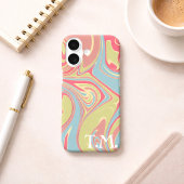 Coques Case-Mate iPhone Cadeau d'anniversaire Marbre Rose & Vert Monogramm