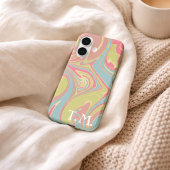 Coques Case-Mate iPhone Cadeau d'anniversaire Marbre Rose & Vert Monogramm