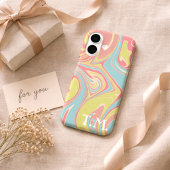 Coques Case-Mate iPhone Cadeau d'anniversaire Marbre Rose & Vert Monogramm