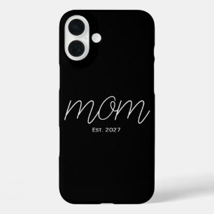 Coques iPhone 16 Plus Cadeau de typographie 'Mom Est' noir et blanc