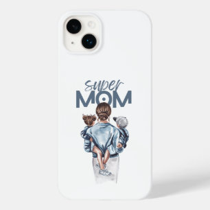 Coque Pour iPhone 14 Plus Cadeau personnalisé de Super Maman avec fils et fi
