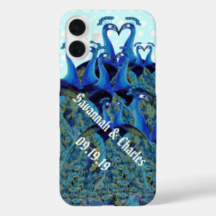 Coques iPhone 16 Plus Cadeaux de mariage Paons s'embrassant Vintage