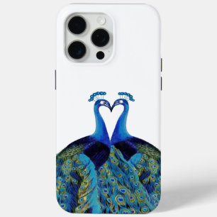 Coque iPhone 15 Pro Max Cadeaux de mariage Paons s'embrassant Vintage