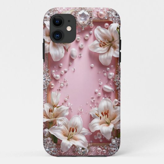 Coques Case-Mate iPhone Cadre de Style Floral de Lys Blanc de Mariée (Dos)