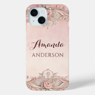 Coque Pour iPhone 15 Cadre découpage grunge rose antique