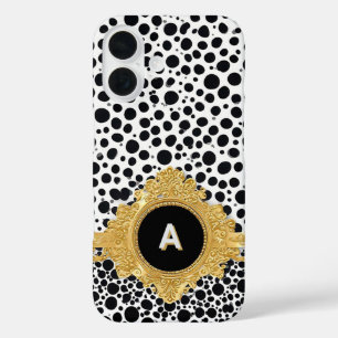 Coques iPhone 16 Cadre doré élégant avec fond à pois