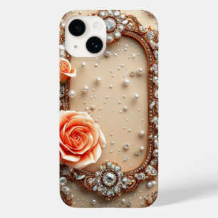 Coque Pour iPhone 14 Cadre doré orné de roses