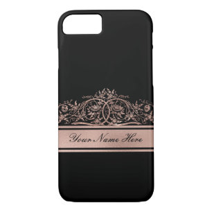 Coques Pour iPhone Cadre floral d'or en métal rose de gradient sur le