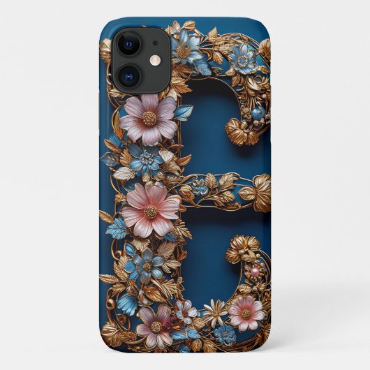 Coques Case-Mate iPhone Cadre floral élégant avec lettre d'or E (Dos)