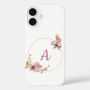 Coques iPhone 16 Cadre floral élégant en or rose - Personnalisé