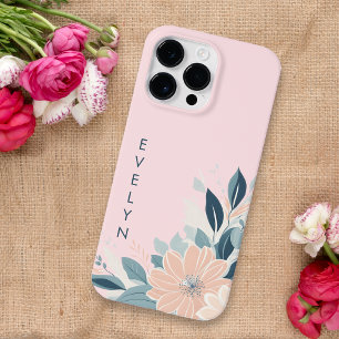 Coque Pour Pour iPhone 14 Pro Max Cadre floral Pastel personnalisé Delicate Pink Nom