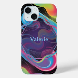 Coque Pour iPhone 15 Cadre Liquide Néon avec Nom Personnalisé