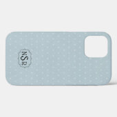 Coques Case-Mate iPhone Cadre Monogram sur bleu pâle et point Polka (Verso (horizontal))