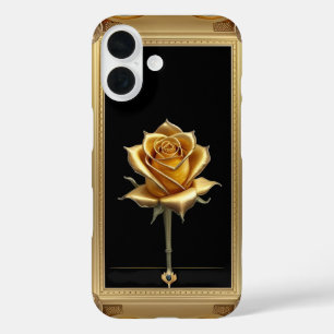 Coques iPhone 16 Cadre Ornemental Doré avec Motif Floral