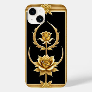 Coque Pour iPhone 14 Cadre Ornemental Doré avec Motif Floral