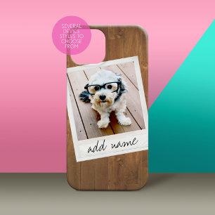 Coques iPhone 16 Cadre photo carré vintage en bois rustique