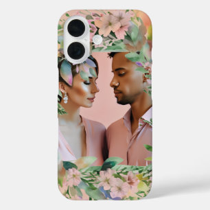 Coques iPhone 16 Cadre photo Mariage Fleur sauvage Pastel Fiançaill