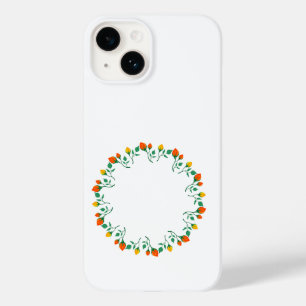 Coque Pour iPhone 14 Cadre rond floral avec fleurs de rose jaune et rou