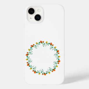 Coque Pour iPhone 14 Plus Cadre rond floral avec fleurs de rose jaune et rou