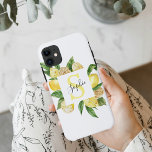 Case-Mate iPhone Case Cadres et Feuilles de citrons jaunes modernes avec<br><div class="desc">Cadres et Feuilles de citrons jaunes modernes avec nom</div>