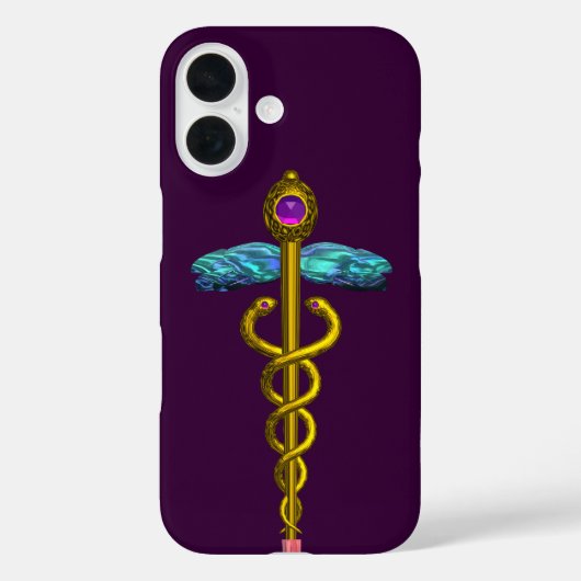 Coques Case-Mate iPhone CADUCÉE MÉDICAL EN OR ,Violet (Verso)