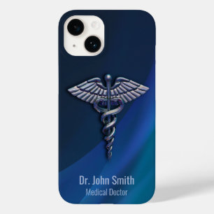 Coque Pour iPhone 14 Caducée médical holographique Chrome foncé 3D